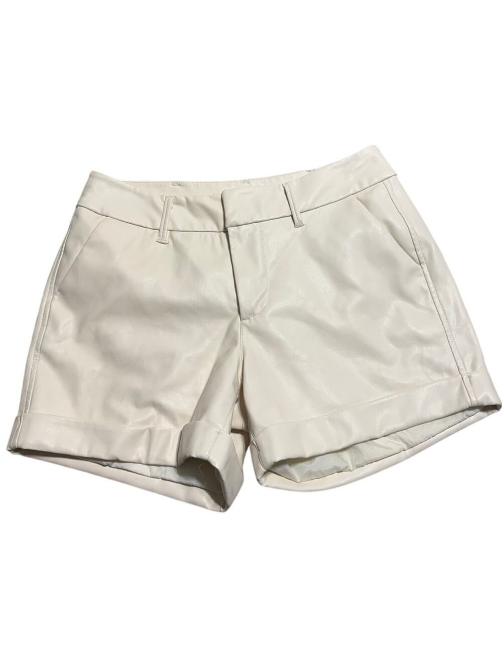 Dear John North Hampton Shorts Bone Vegan Leather Size 27 Cuffed Cream